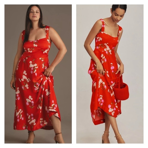 MAEVE x Anthropologie The Jocelyn Red Floral Sleeveless Midi Dress Size 2XL NWT - Picture 1 of 11